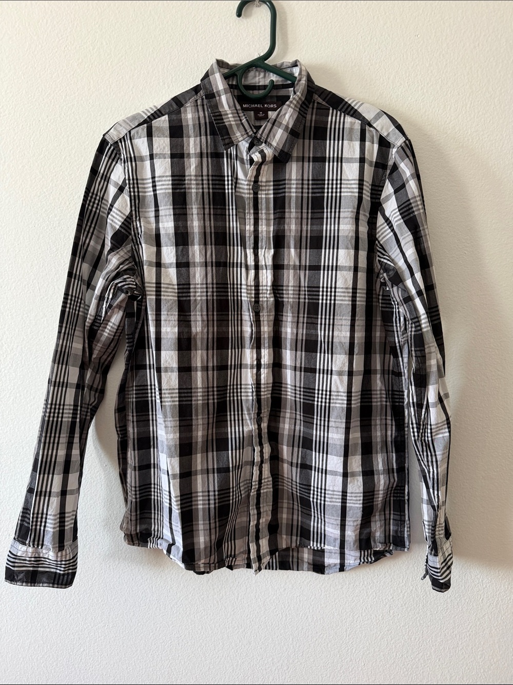 Michael Kors Black & White Plaid Button-Down Shirt